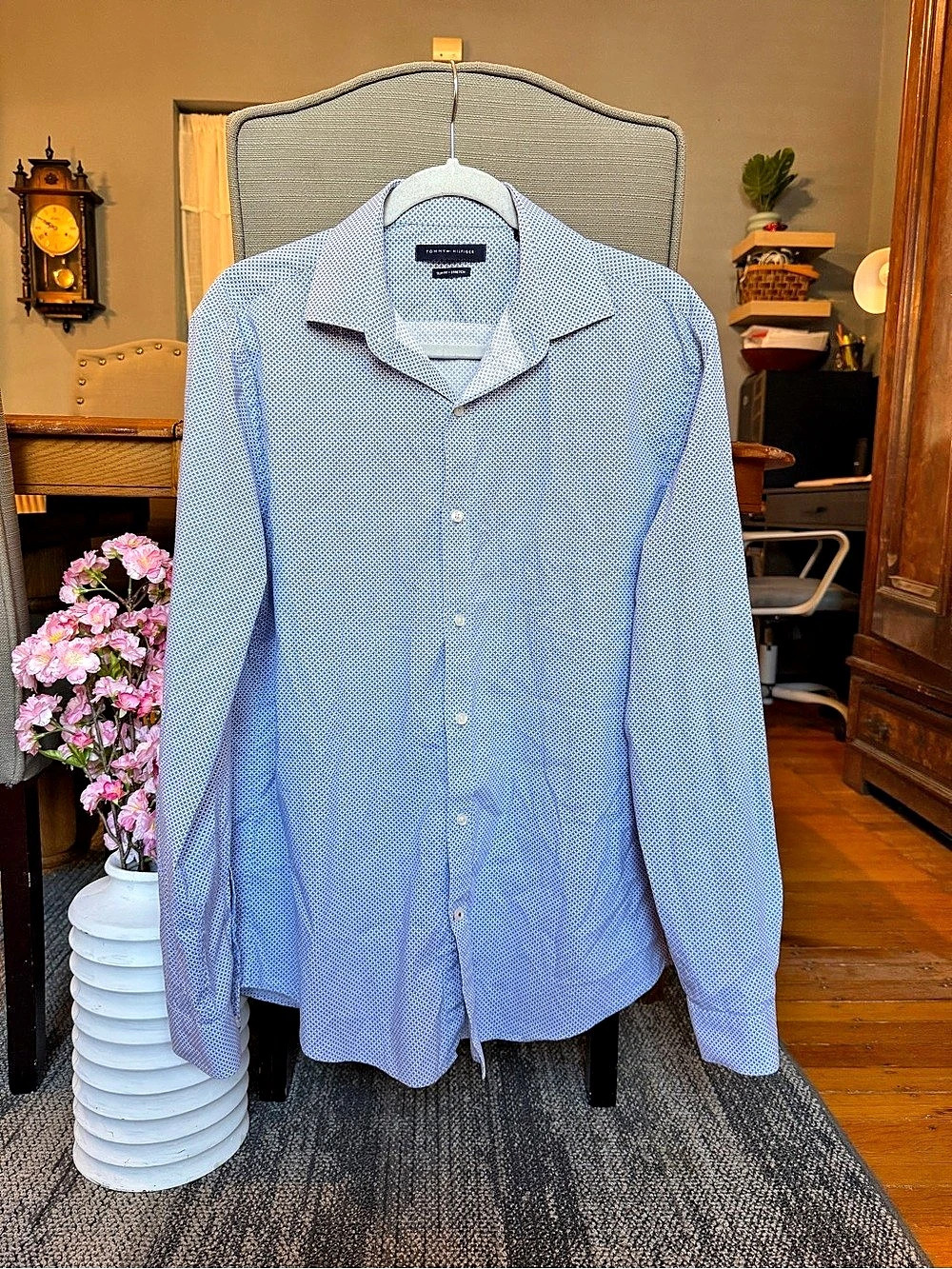 Tommy Hilfiger Slim Fit Geo Print Dress Shirt Blue & White Large